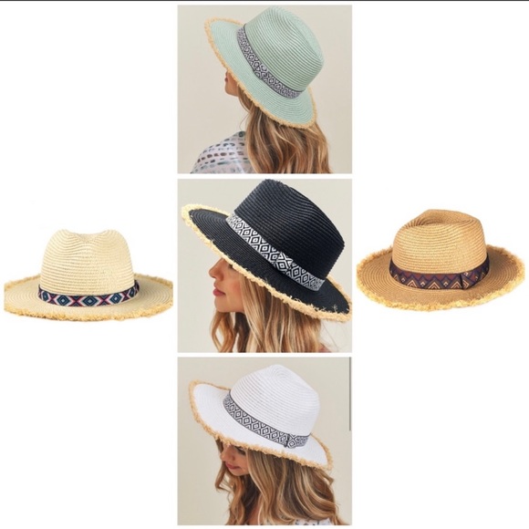 Frayed Trim Aztec Straw Hat - Picture 5 of 5